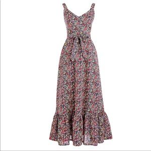 J. Crew Printed Tiered w/ Waist Tie Maxi Dress